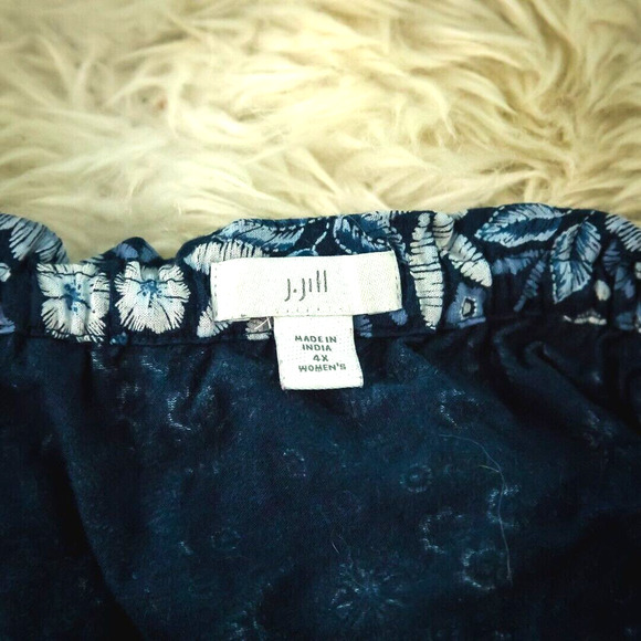 J. Jill Plus Size 4X Blue Floral Print Smocked Off the Shoulder Long Sleeve Top - Picture 4 of 7